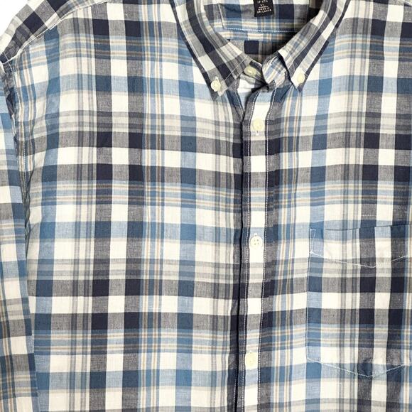 Banana Republic Classic Button Down Shirt XL Blue Plaid Linen Cotton Long Sleeve - Picture 2 of 9